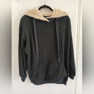 Aerie Charcoal Gray Hoodie with Cream Fur Lining